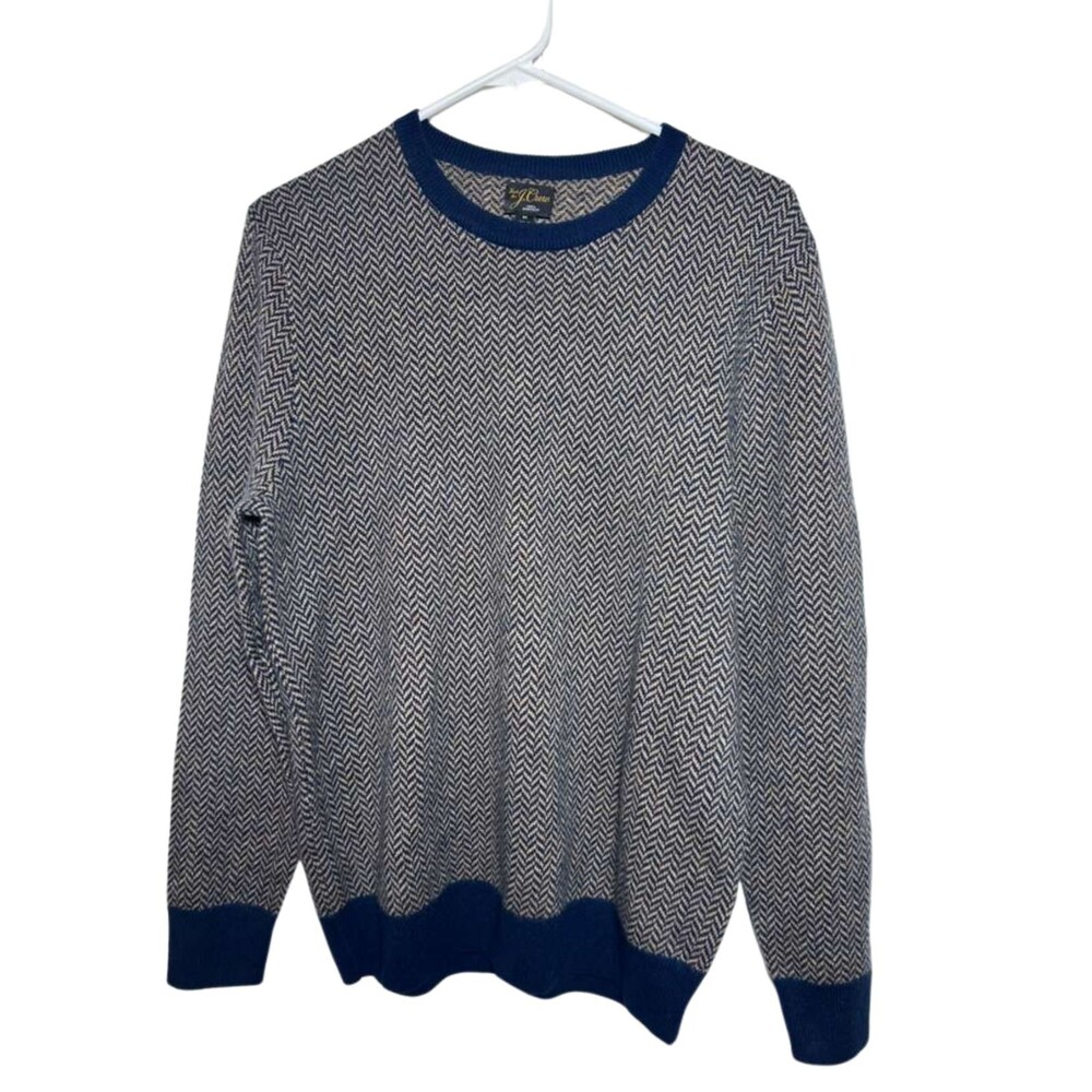 J.Crew Cashmere Sweater Men Medium Herringbone Jacquard Crewneck